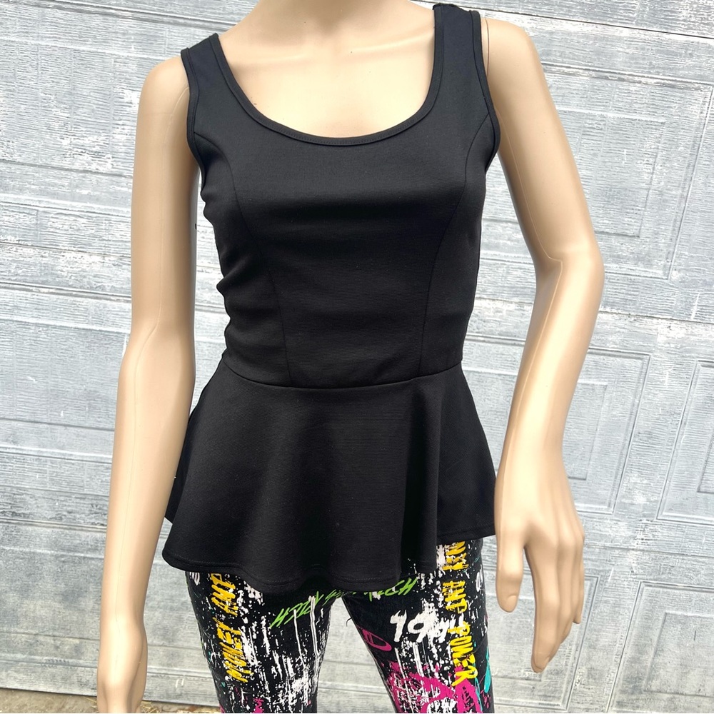 - Blue Sketch S Black Peplum Tank Top! NEW!